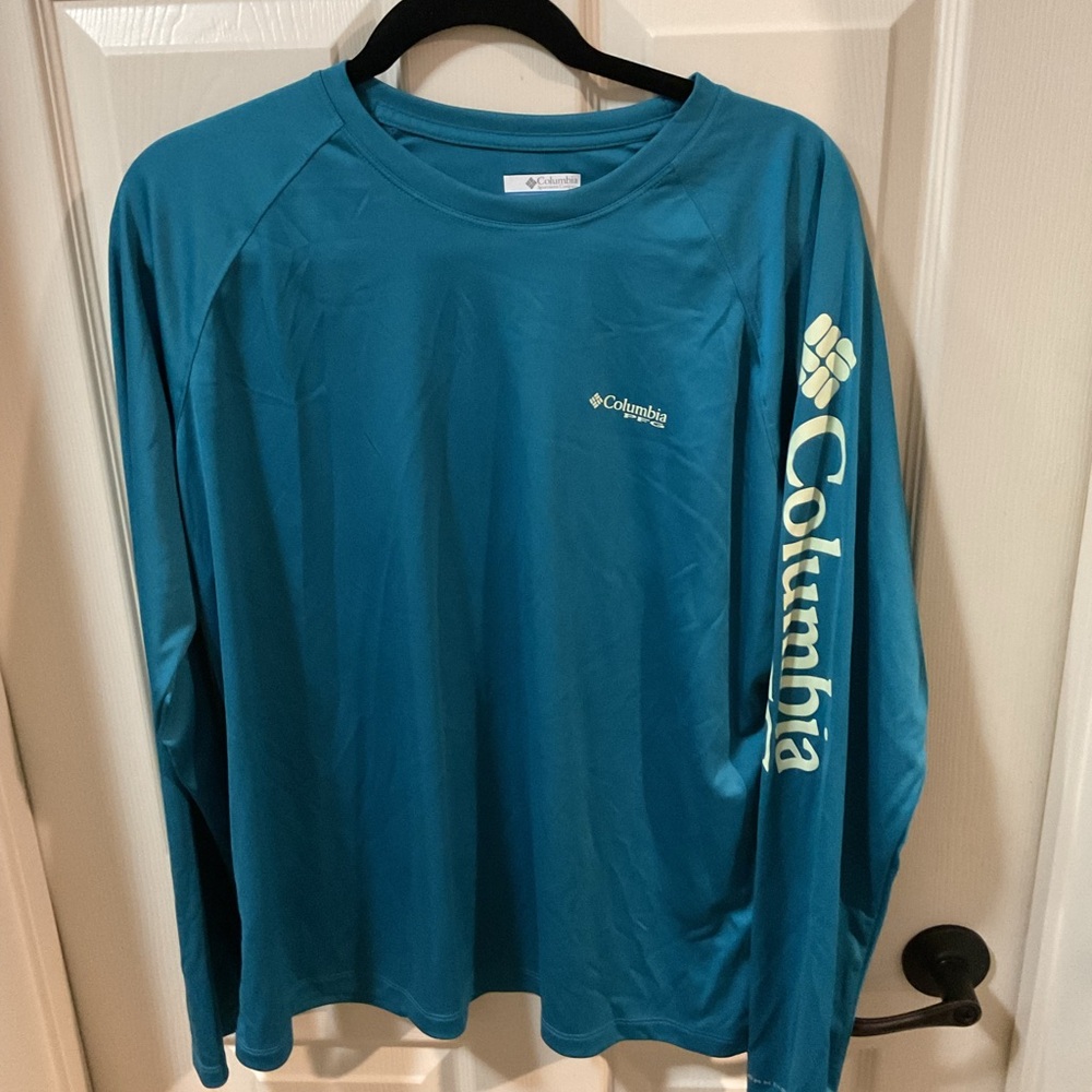 Columbia Sportswear PFG Teal & Mint Green Long Sleeve Top, Size XL